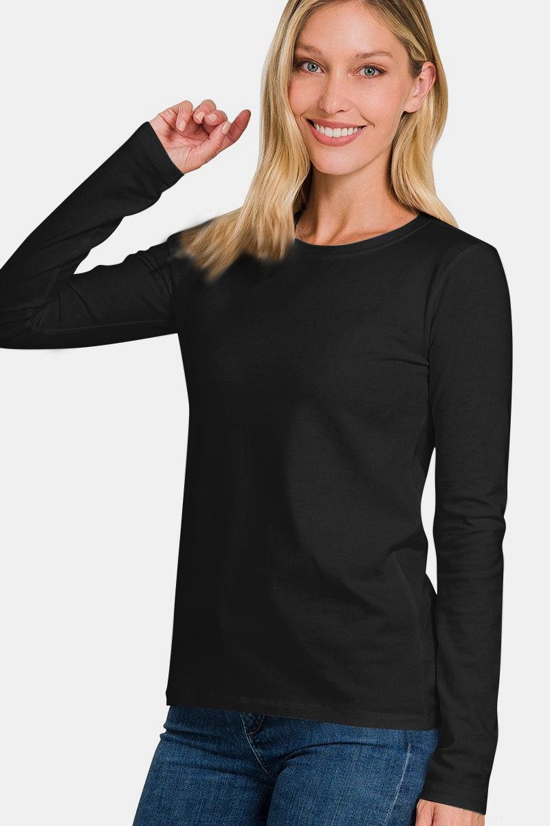 Zenana Full Size Solid Color Round Neck Long Sleeve T-Shirt Trendsi