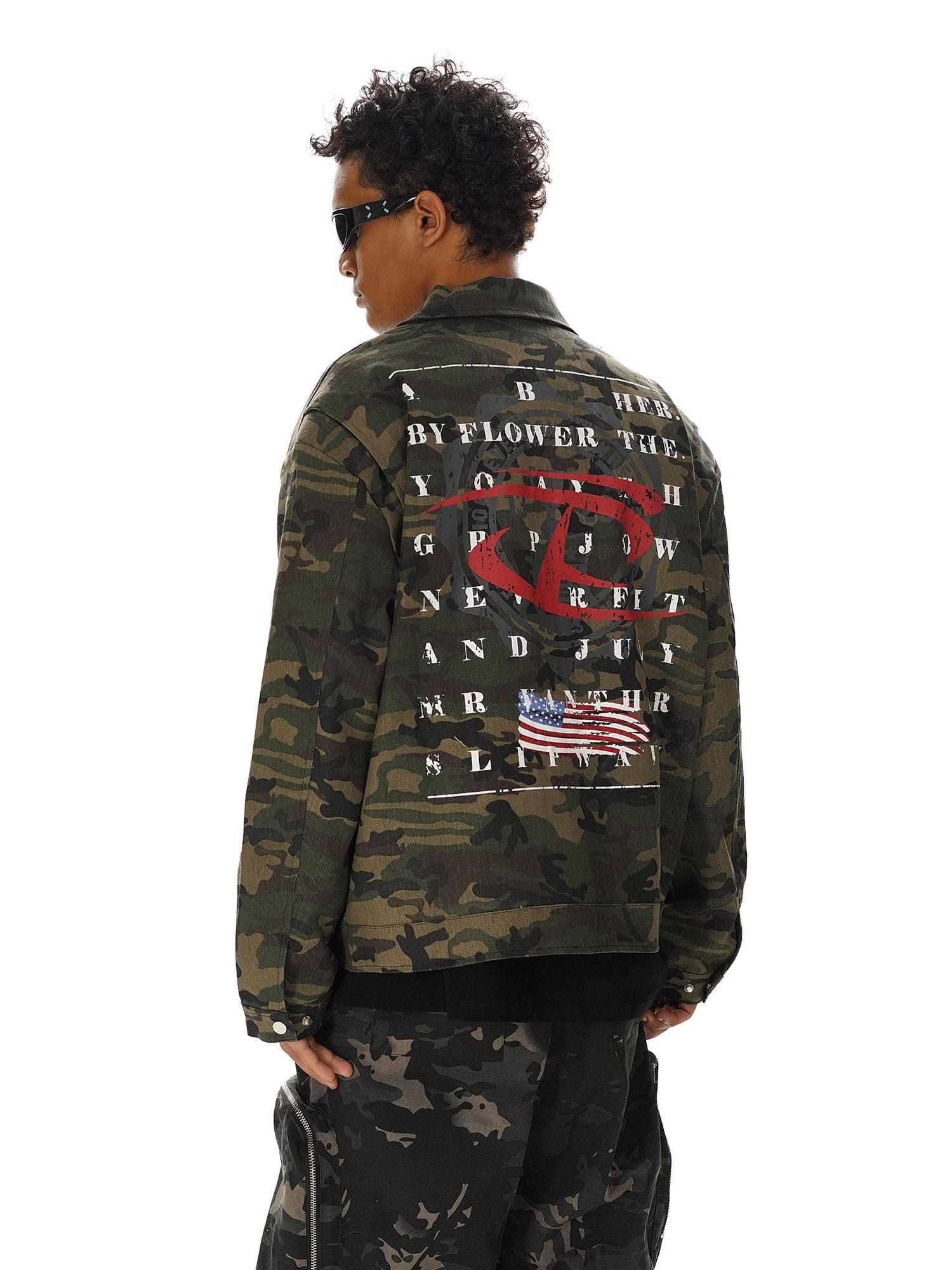 Sneakerhub Hip-hop Shoulder Pad Camouflage Washed Jacket - sneakershuborg