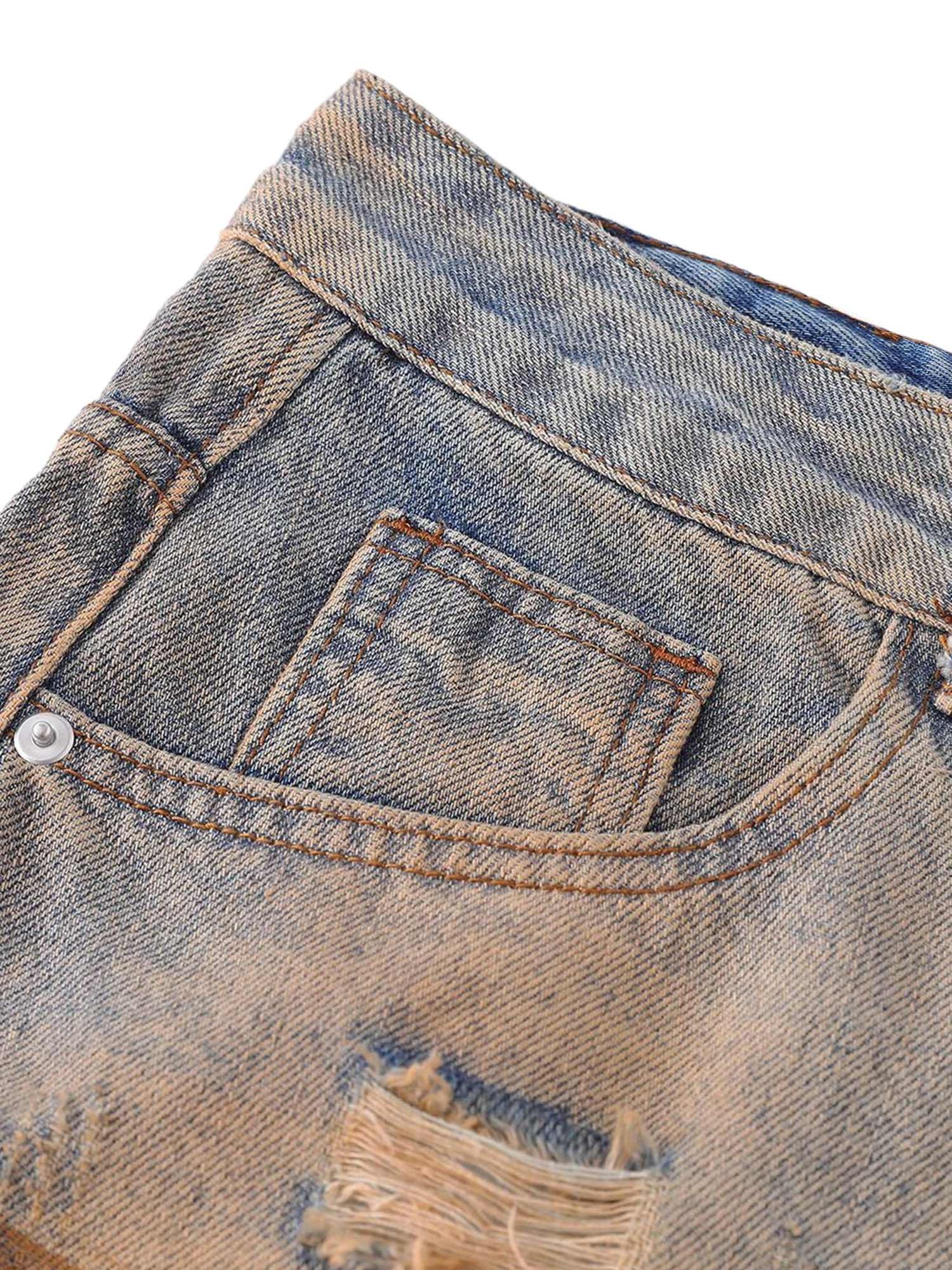 Sneakerhub Retro Ripped Washed Patina Street Hip-Hop Jeans - sneakershuborg