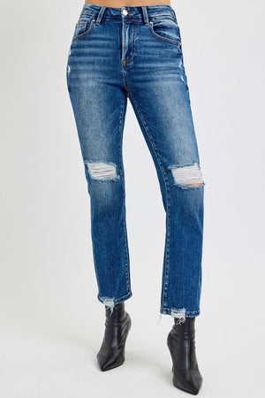 RISEN Full Size High Rise Distressed Crop Straight Jeans - sneakershuborg