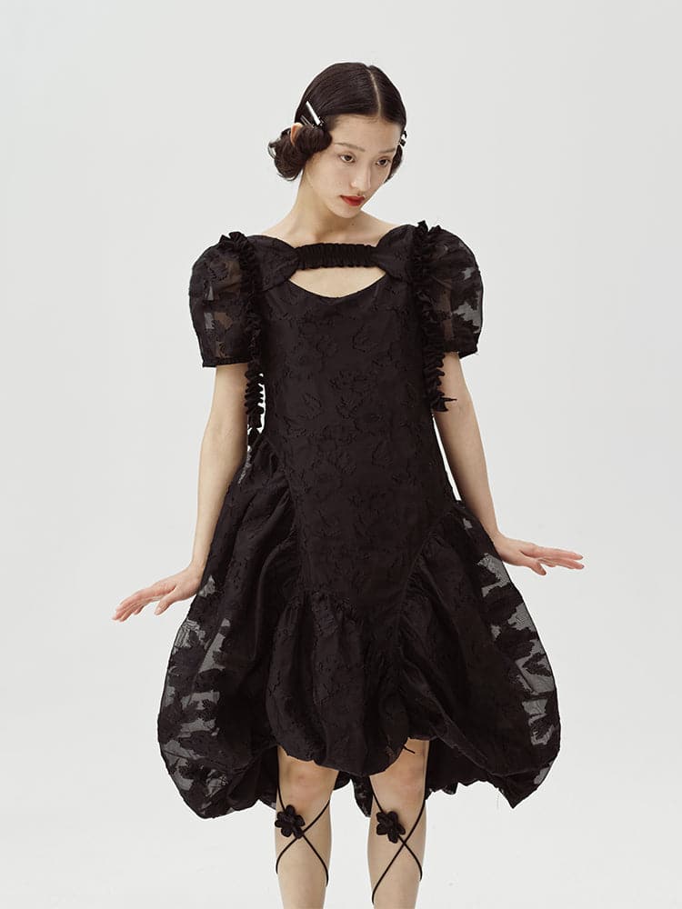 Black Irregular Flower Bud Dress - sneakershuborg