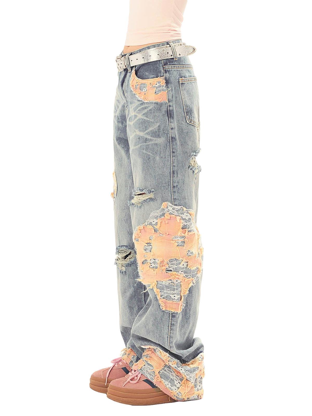 Sneakerhub Vintage Lace Patchwork Baggy Jeans - sneakershuborg