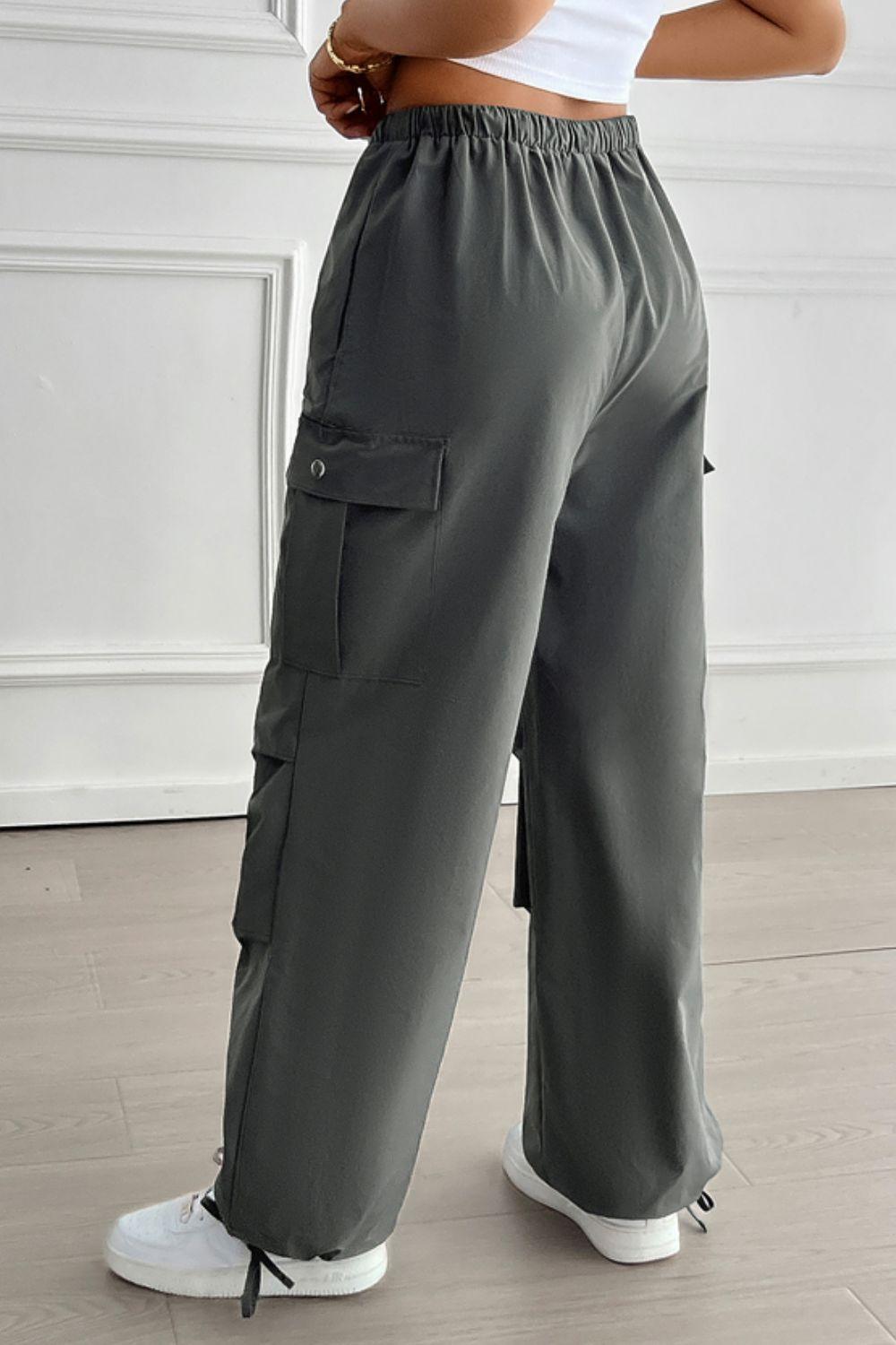 Devine Drawstring Wide Leg Pants with Cargo Pockets - sneakershuborg