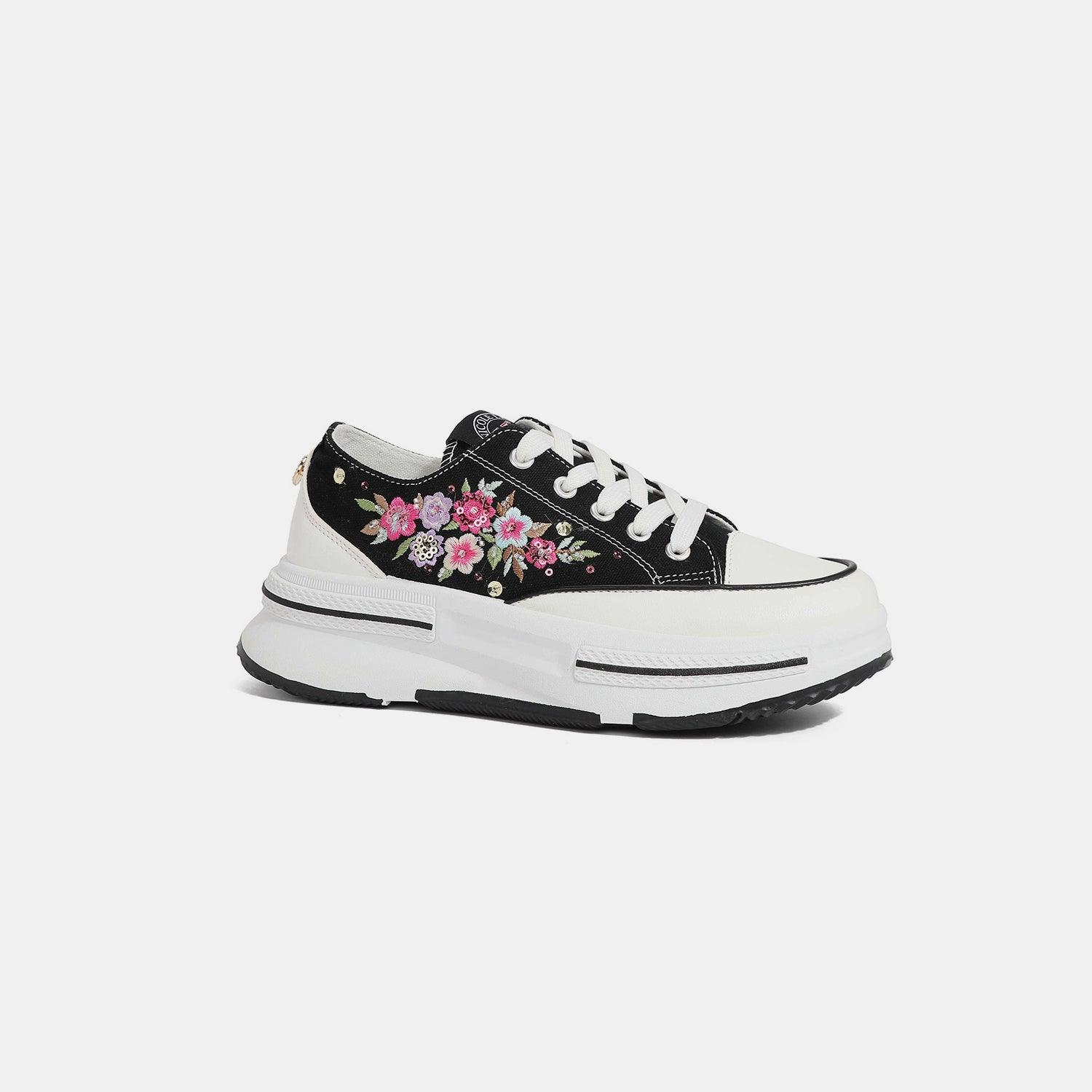 Nicole Lee USA Embroidery Detail Platform Lace-Up Sneakers - sneakershuborg