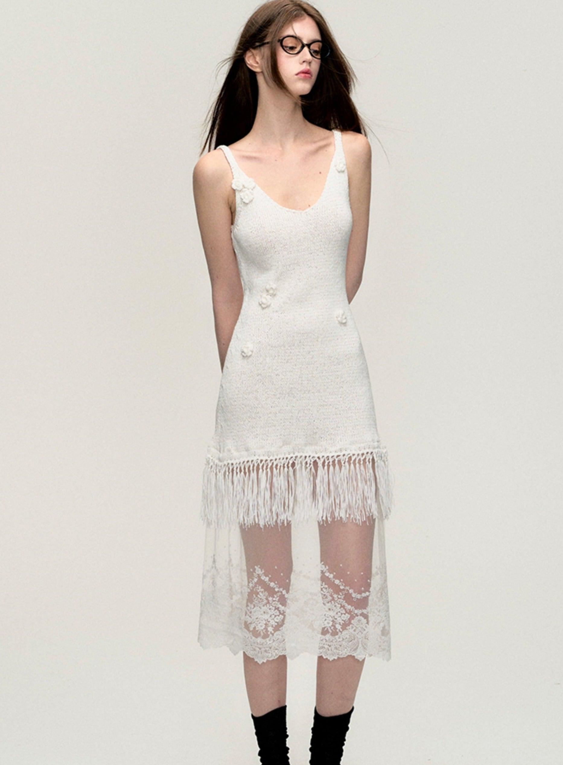 Bohemian Fringe Lace Slip Dress - sneakershuborg