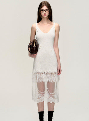 Bohemian Fringe Lace Slip Dress - sneakershuborg