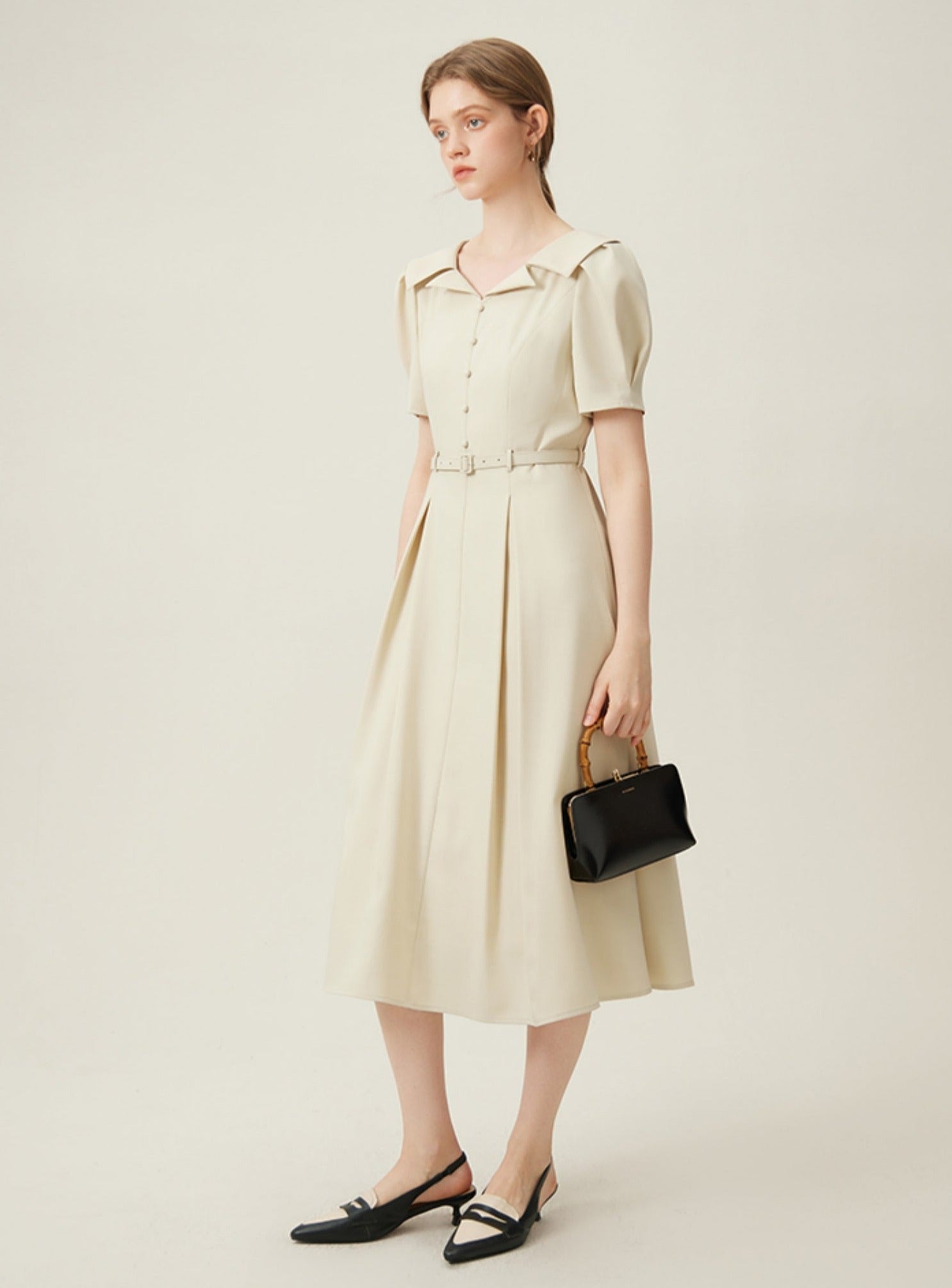 Vintage-Inspired Silhouette Elegant Midi Dress sneakershuborg