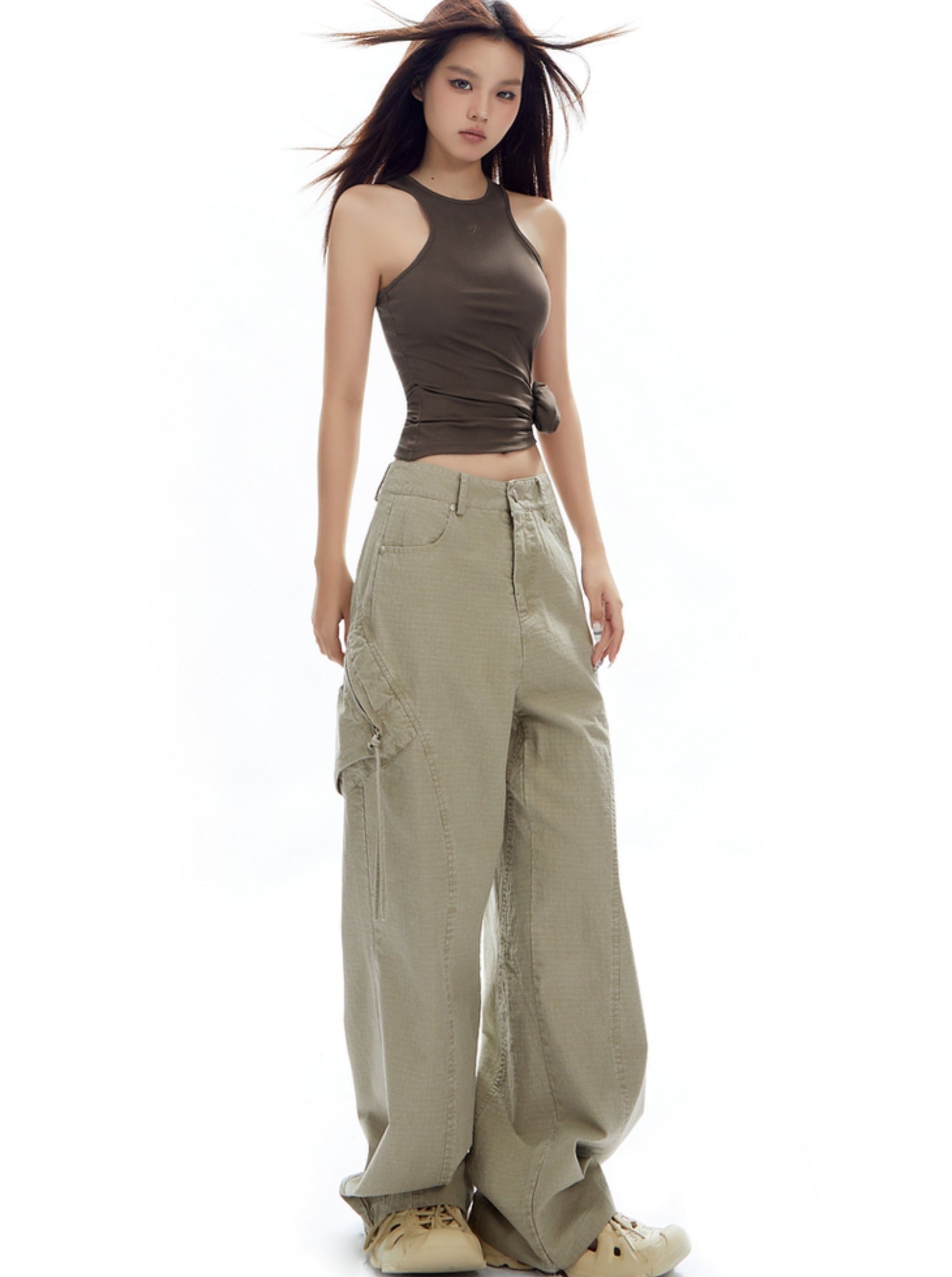 Wide-Leg Olive Green Cargo Pants - sneakershuborg