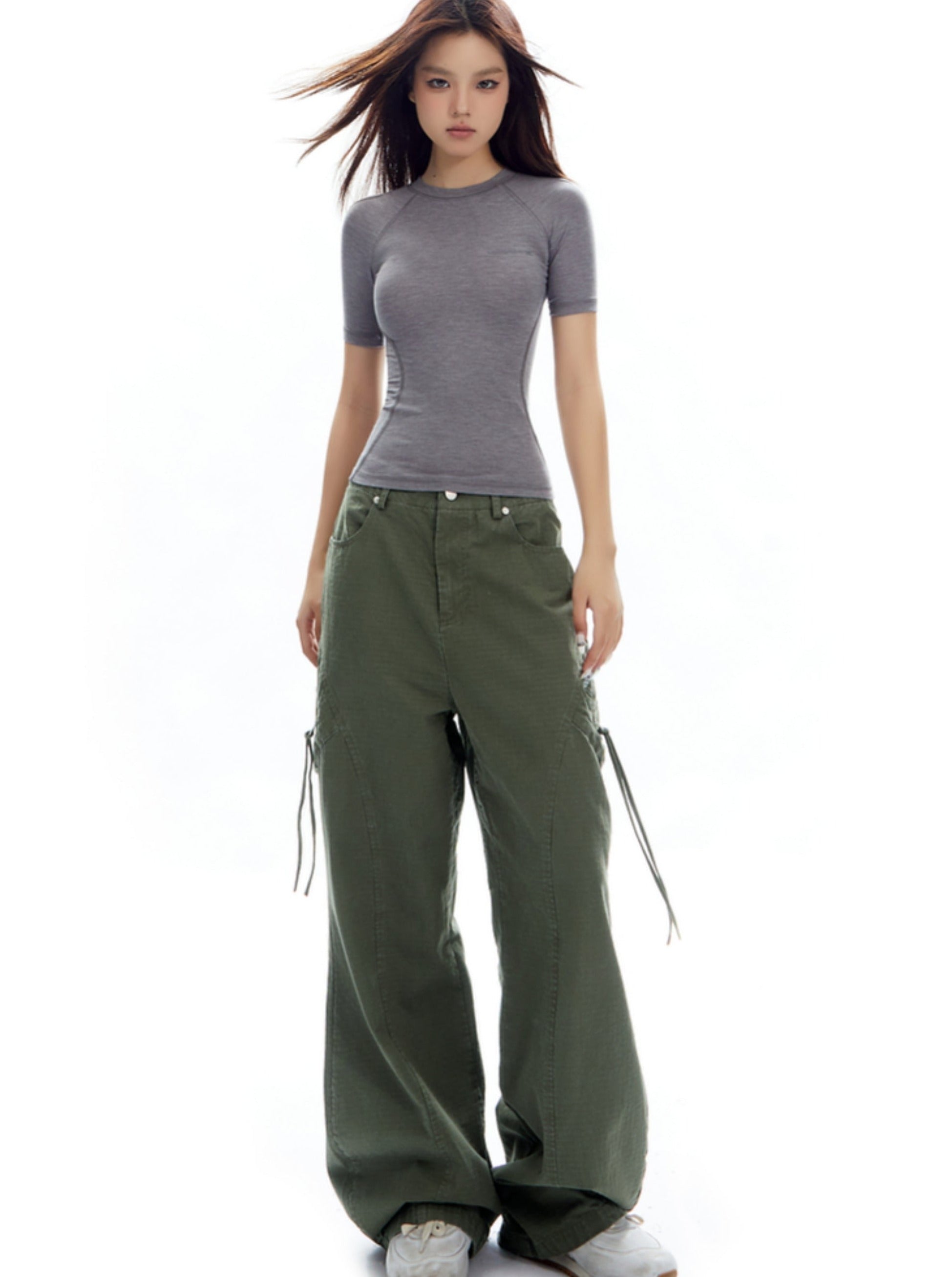 Wide-Leg Olive Green Cargo Pants - sneakershuborg