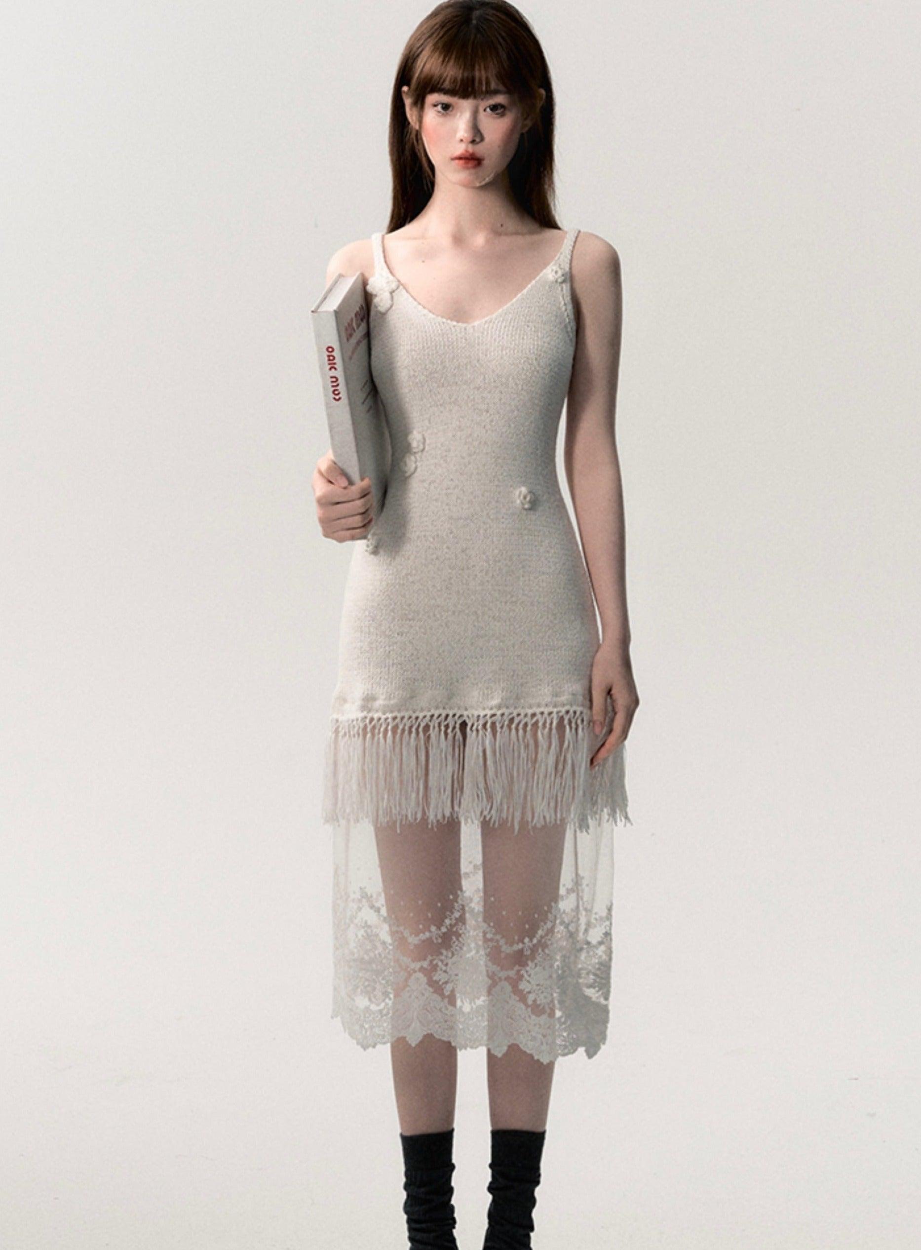 Bohemian Fringe Lace Slip Dress - sneakershuborg