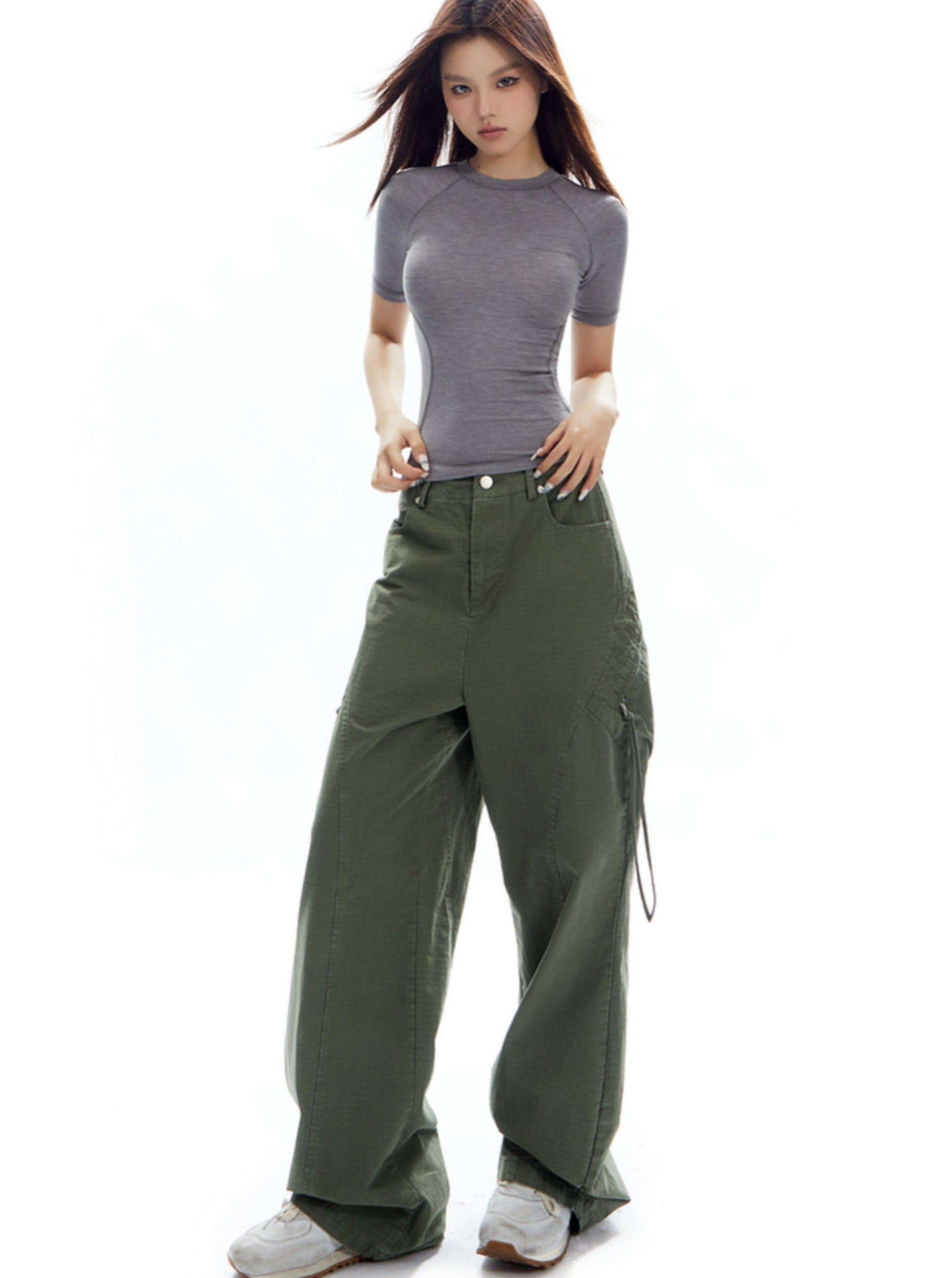 Wide-Leg Olive Green Cargo Pants - sneakershuborg