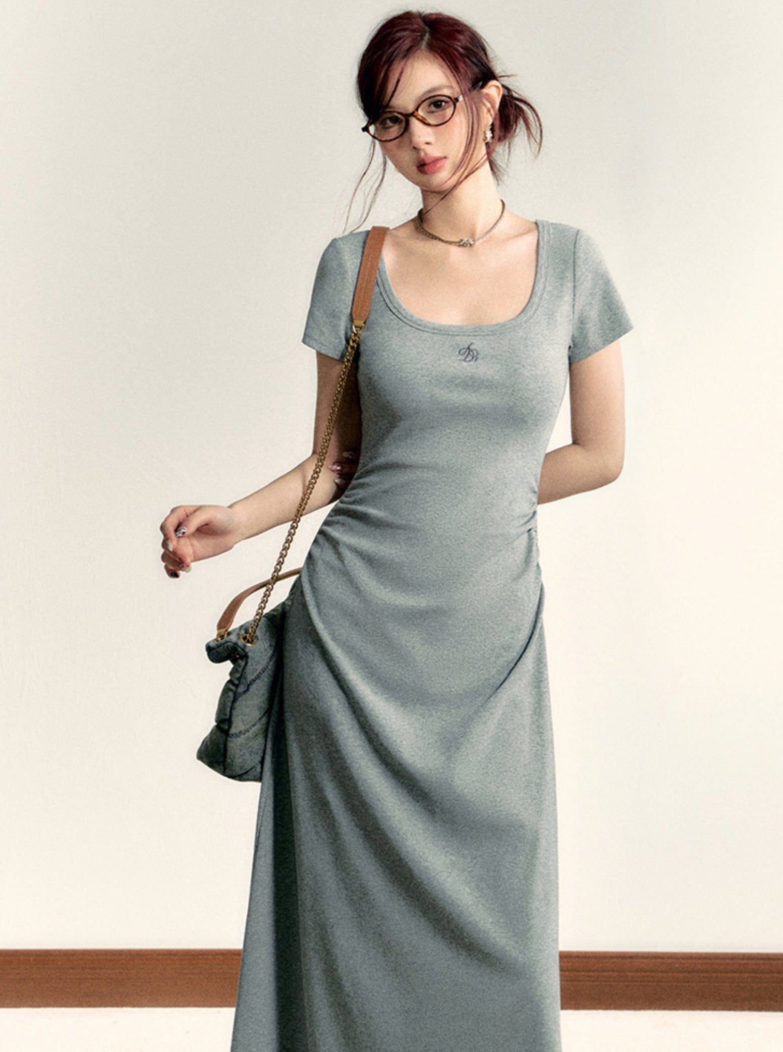 Scoop Neck Maxi T-Shirt Dress - Casual Side Ruched Jersey Knit Gown sneakershuborg