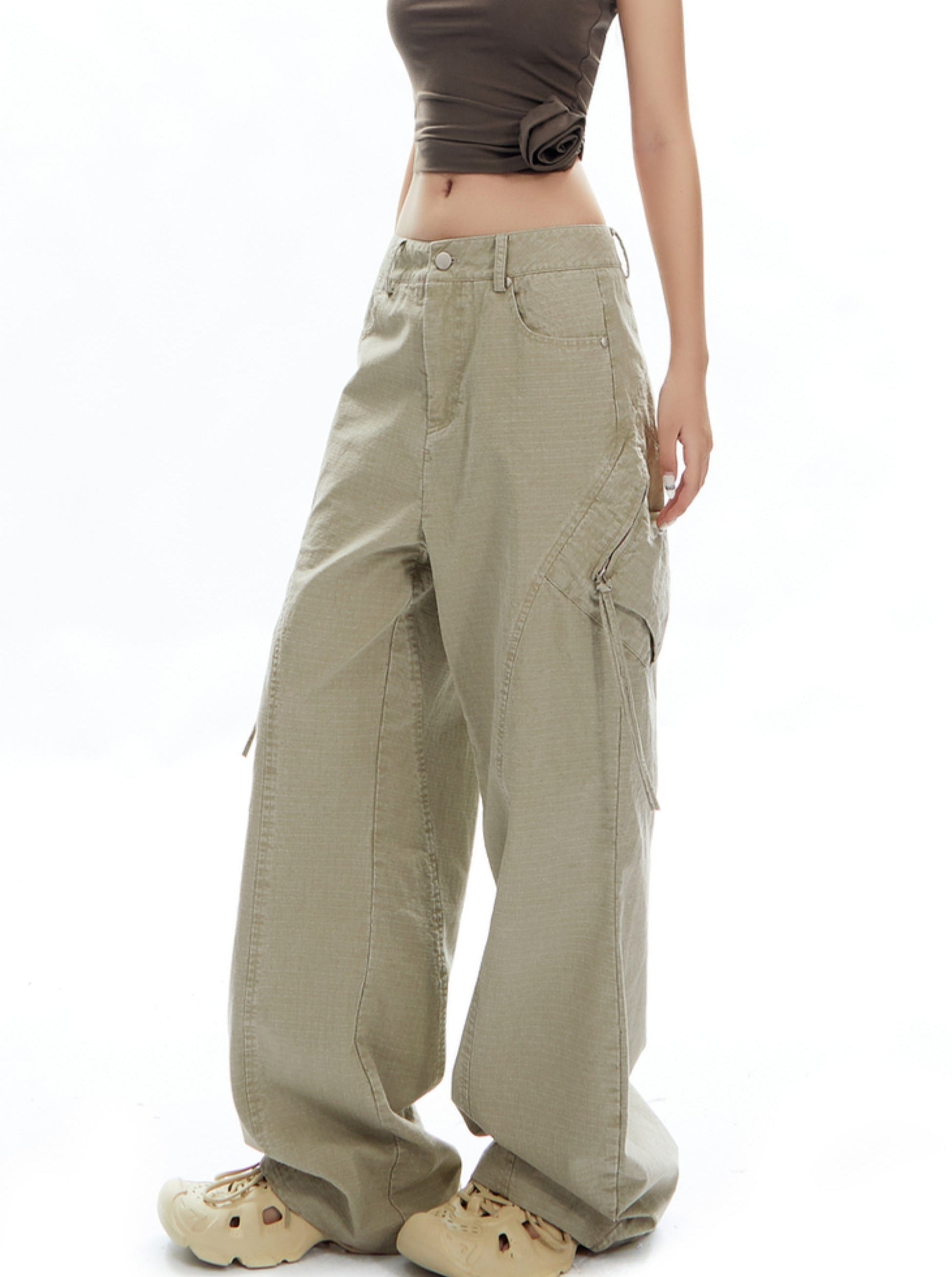 Wide-Leg Olive Green Cargo Pants - sneakershuborg