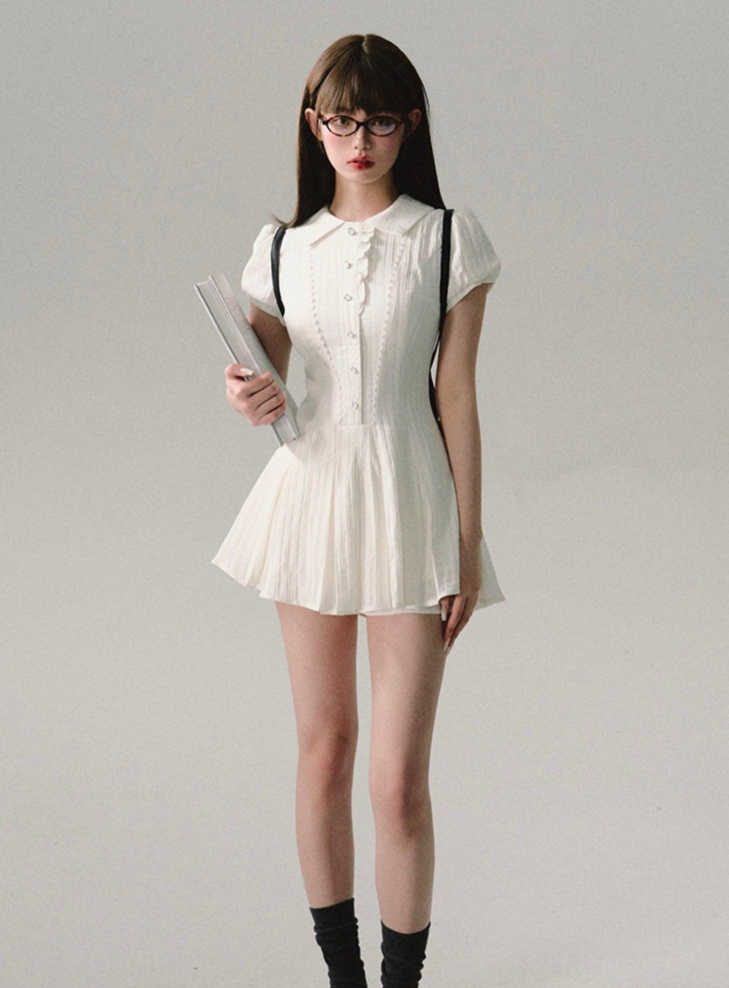 Vintage Scholar Pleated Mini Dress - sneakershuborg