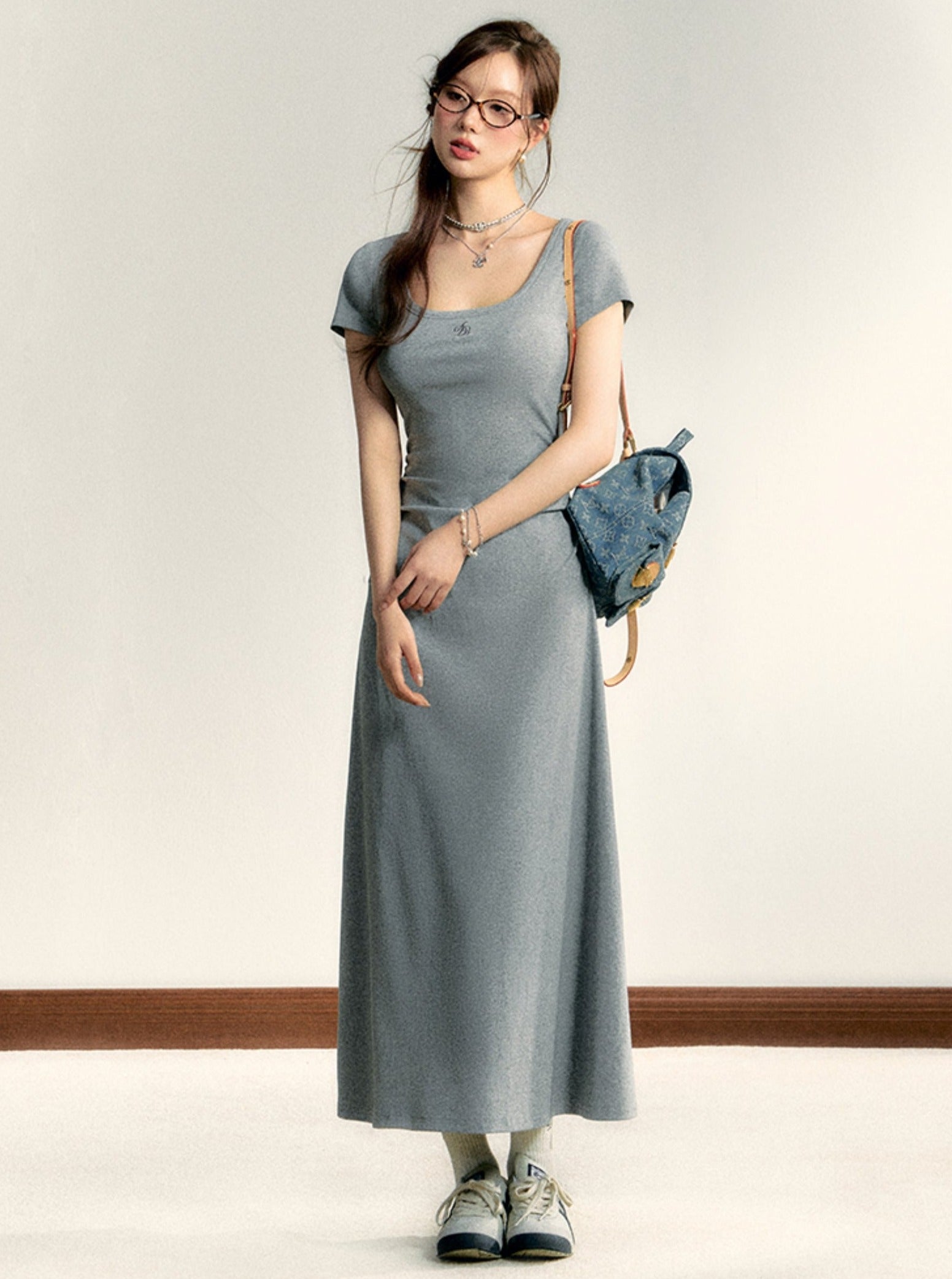 Scoop Neck Maxi T-Shirt Dress - Casual Side Ruched Jersey Knit Gown sneakershuborg