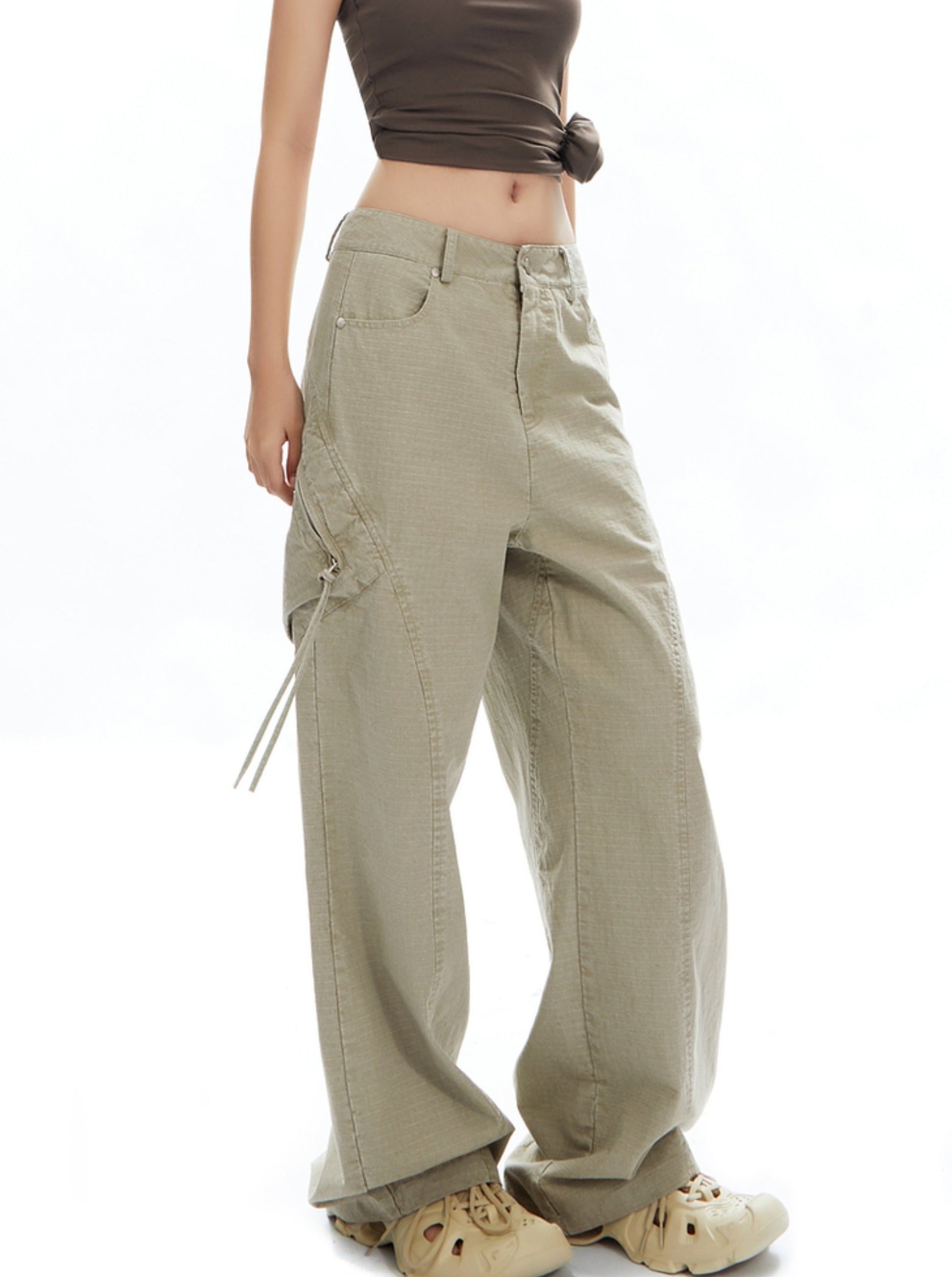 Wide-Leg Olive Green Cargo Pants - sneakershuborg