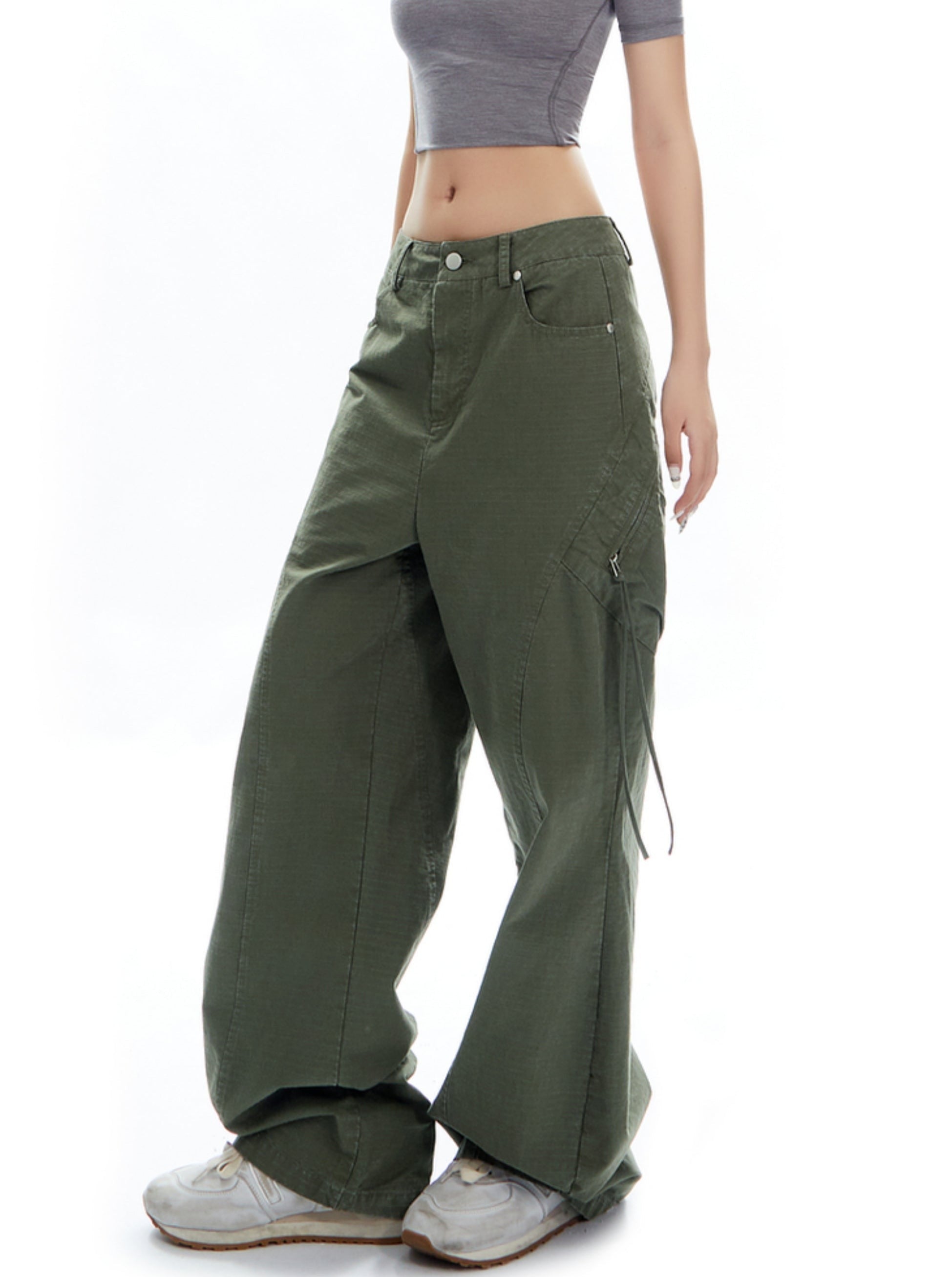 Wide-Leg Olive Green Cargo Pants - sneakershuborg