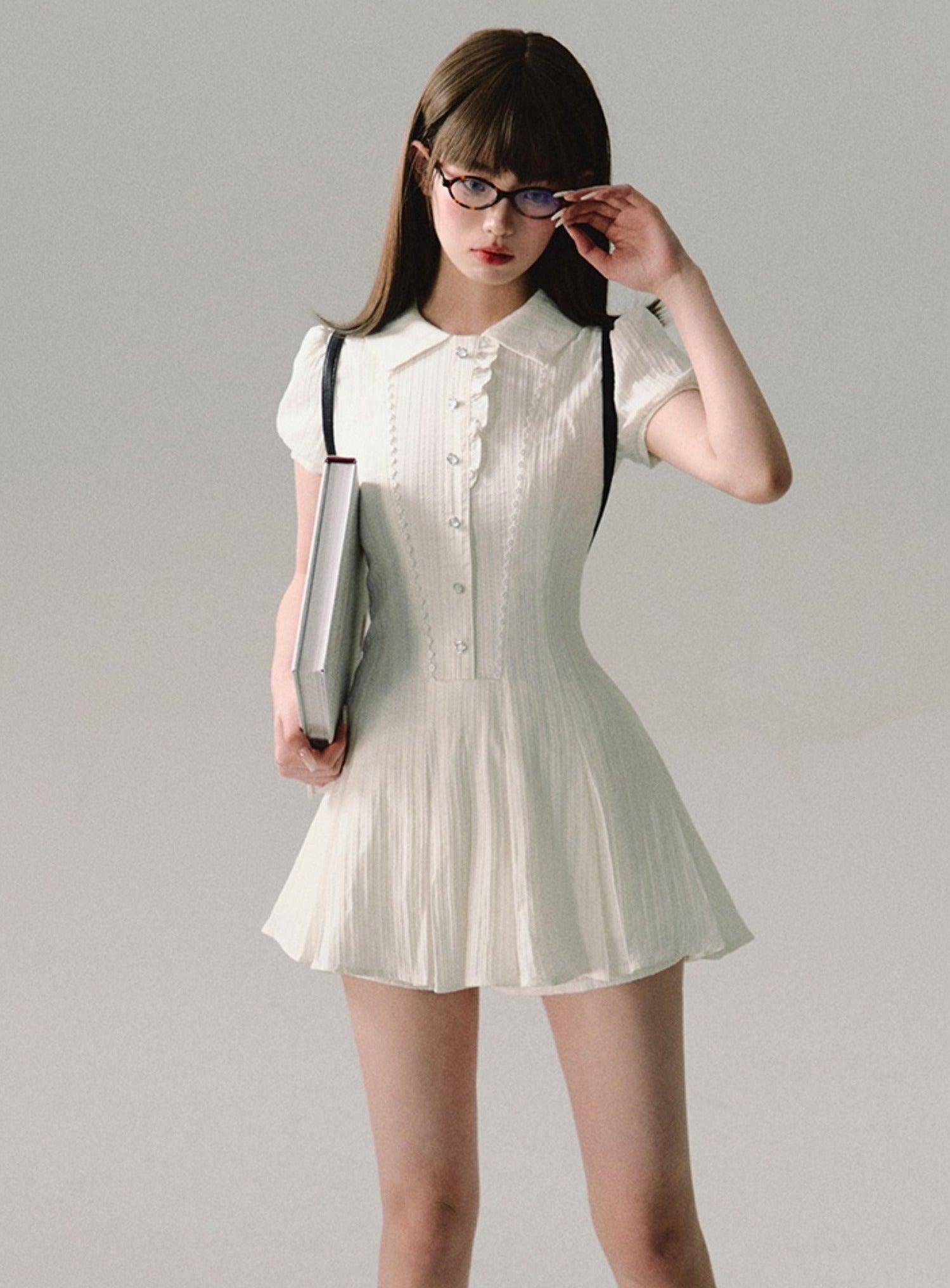 Vintage Scholar Pleated Mini Dress - sneakershuborg