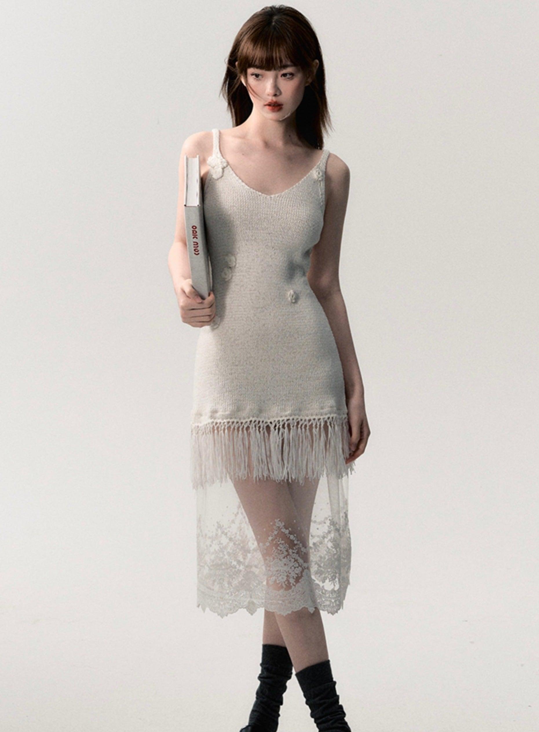 Bohemian Fringe Lace Slip Dress - sneakershuborg