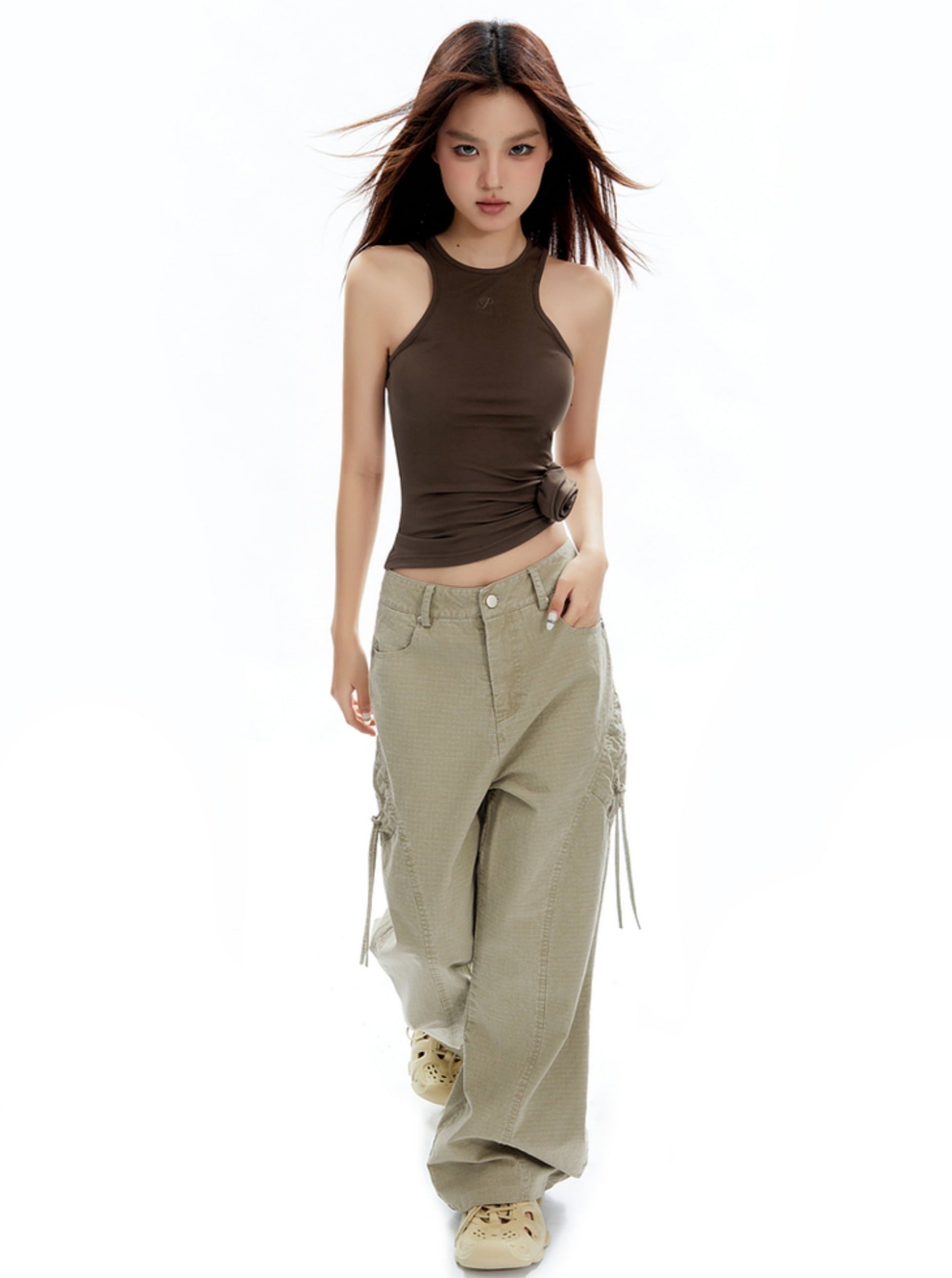 Wide-Leg Olive Green Cargo Pants - sneakershuborg