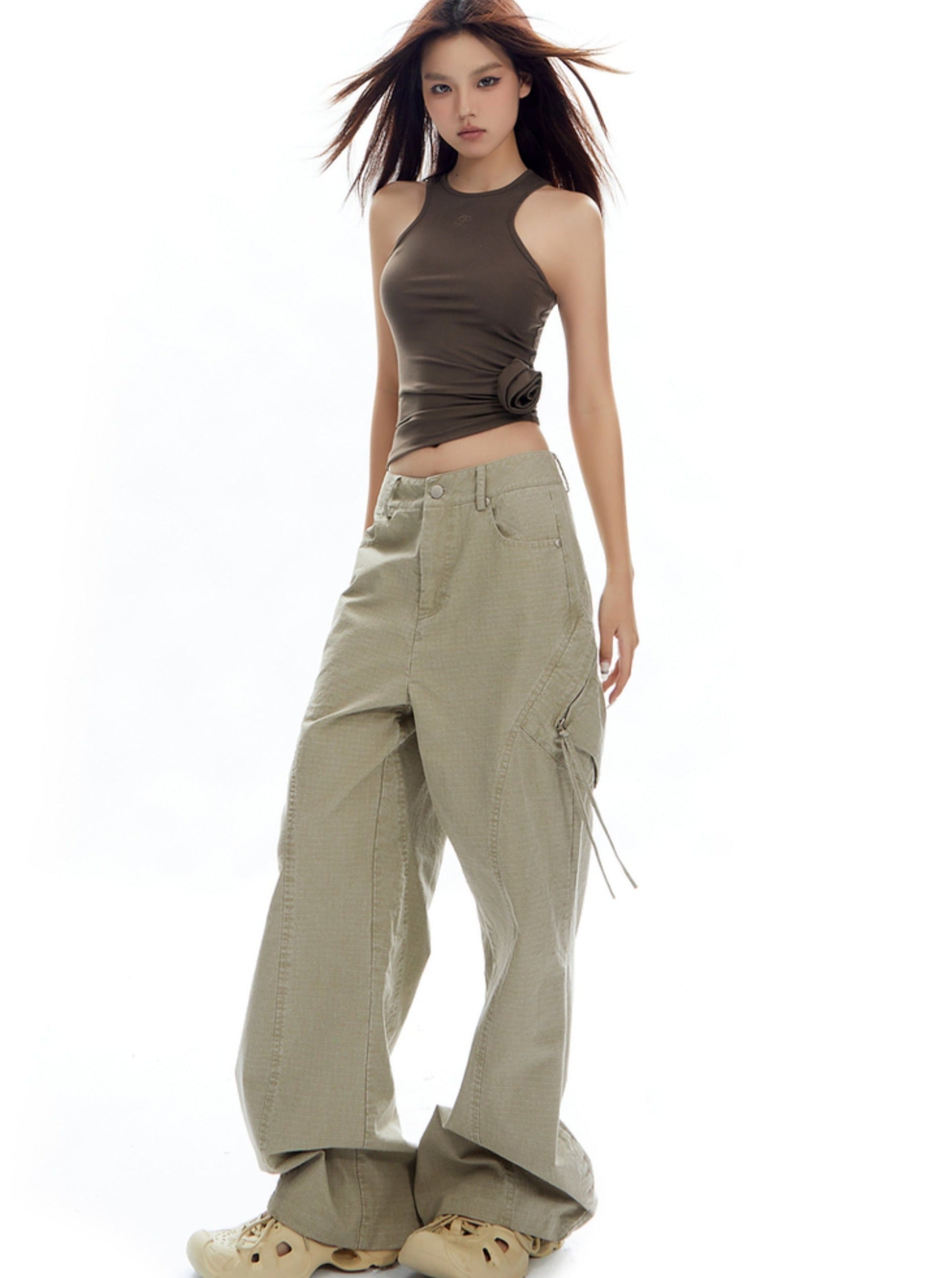 Wide-Leg Olive Green Cargo Pants - sneakershuborg