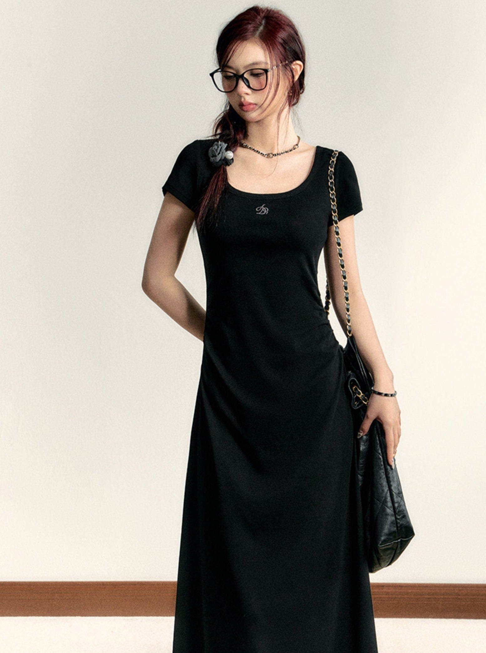 Scoop Neck Maxi T-Shirt Dress - Casual Side Ruched Jersey Knit Gown sneakershuborg