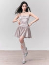 Silvery Gray Satin Mini Dress with Tie Straps sneakershuborg