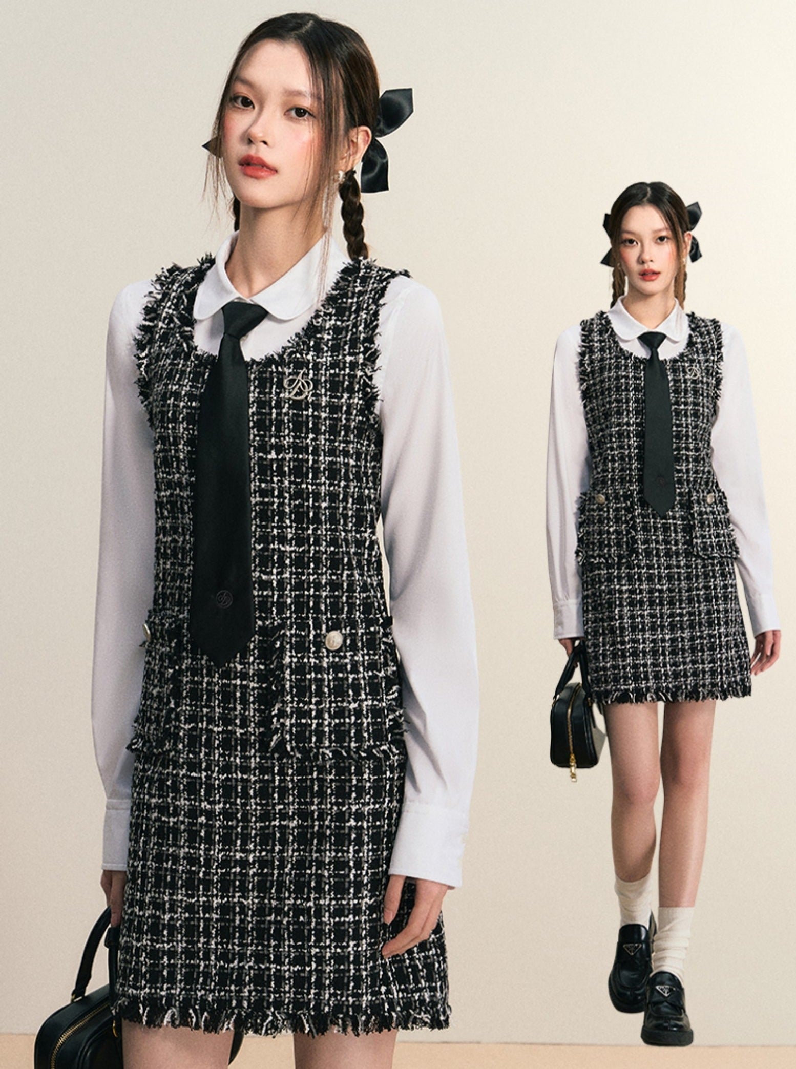 Tweed Sleeveless Mini Dress: Frayed Edge Shift Dress with Front Pockets sneakershuborg