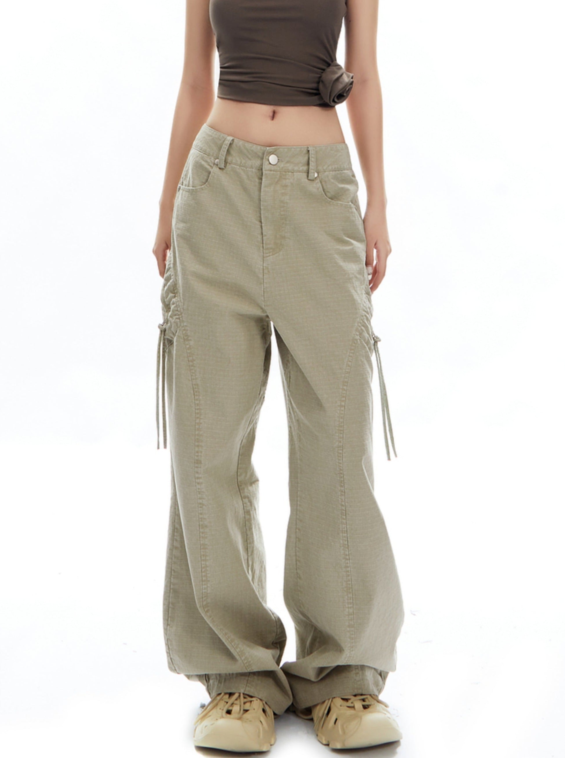 Wide-Leg Olive Green Cargo Pants - sneakershuborg