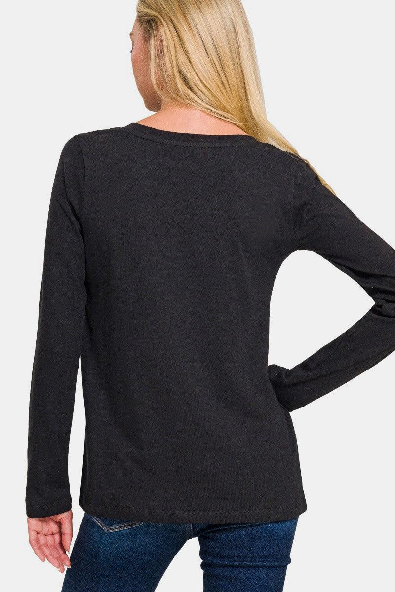 Zenana Full Size V-Neck Long Sleeve T-Shirt Trendsi