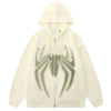 Beige Spider Print Zip Up Hoodie - sneakershuborg