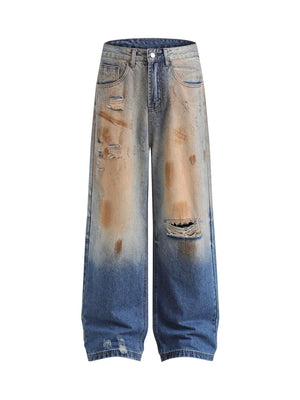 Sneakerhub Retro Ripped Washed Patina Street Hip-Hop Jeans - sneakershuborg