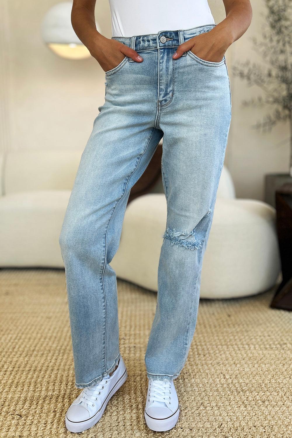 Judy Blue Full Size High Waist Distressed Straight Jeans - sneakershuborg