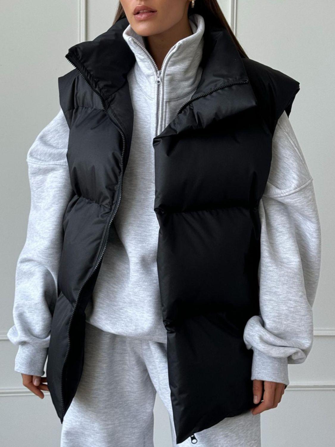 Zip Up Turtleneck Vest Coat Trendsi