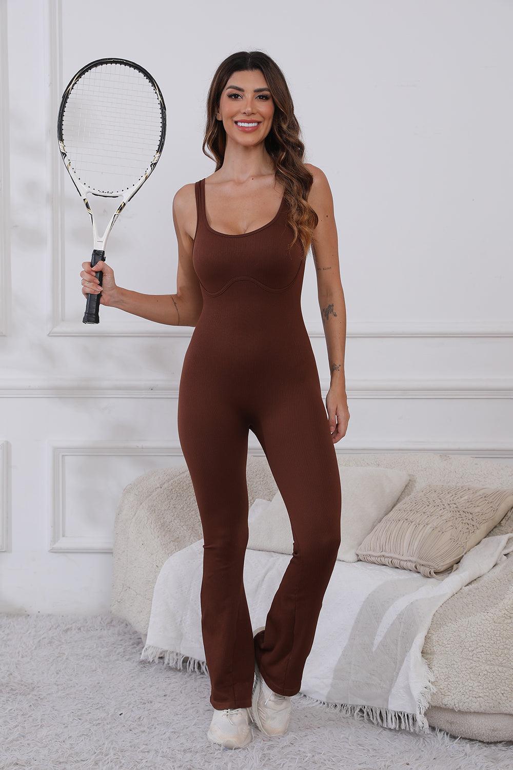 Scoop Neck Wide Strap Active Jumpsuit Trendsi