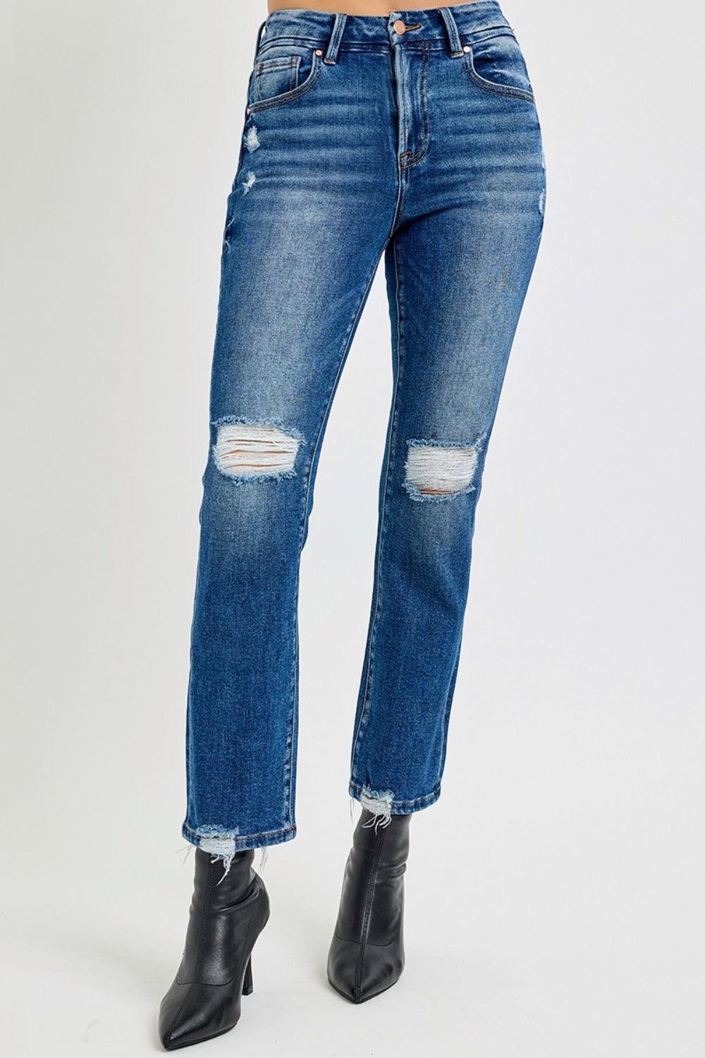 RISEN Full Size High Rise Distressed Crop Straight Jeans - sneakershuborg