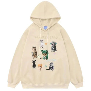 Cats Graphic Hoodie Beige Y2K - sneakershuborg