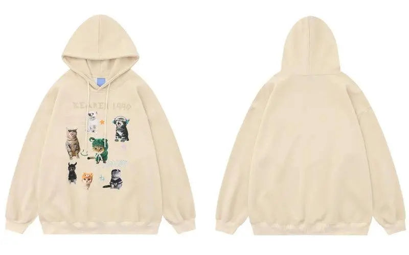 Cats Graphic Hoodie Beige Y2K - sneakershuborg