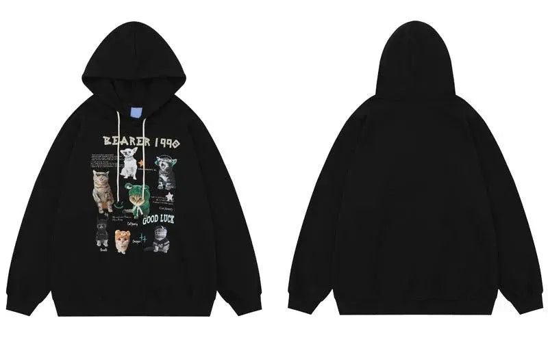 Cats Graphic Hoodie Black Y2K - sneakershuborg