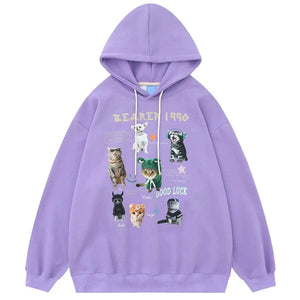 Cats Graphic Hoodie Purple Y2K - sneakershuborg