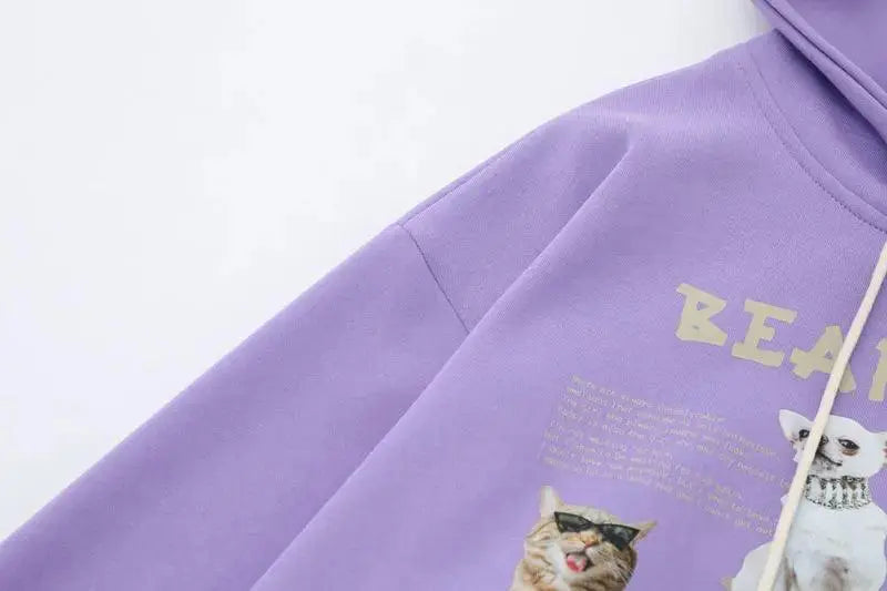 Cats Graphic Hoodie Purple Y2K - sneakershuborg