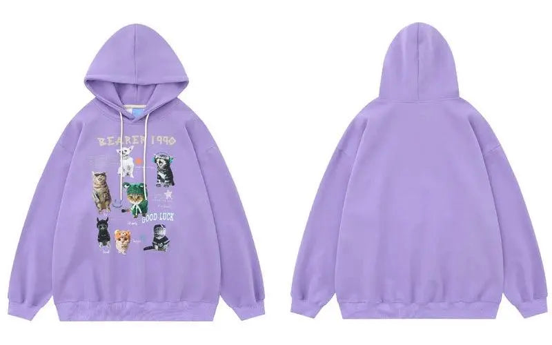 Cats Graphic Hoodie Purple Y2K - sneakershuborg