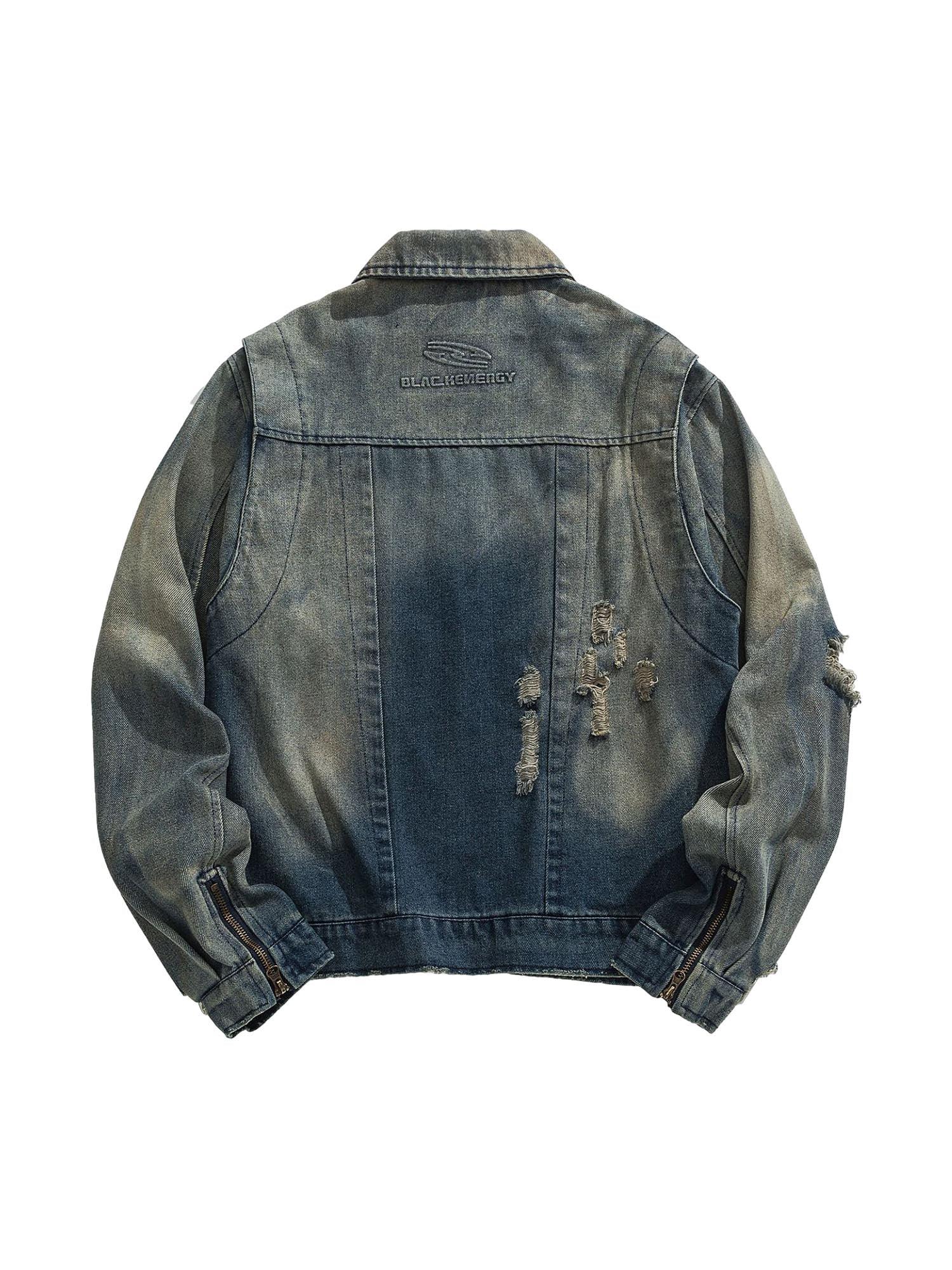 Sneakerhub High Street Hip-hop Distressed Washed Denim Jacket - sneakershuborg