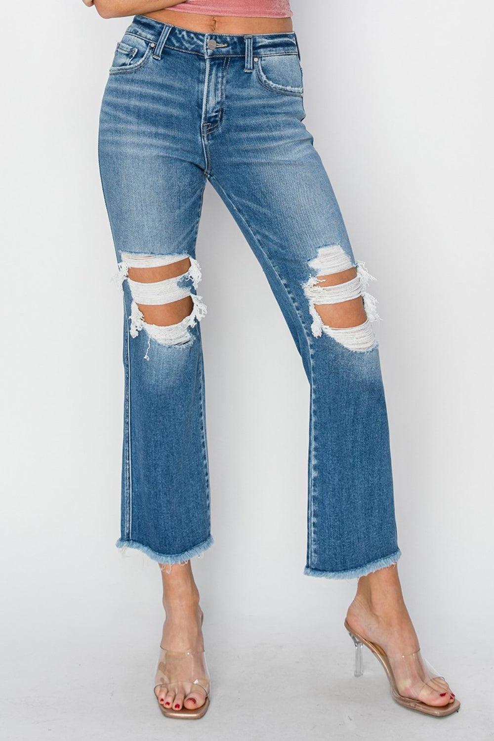 RISEN Mid Rise Distressed Cropped Flare Jeans - sneakershuborg