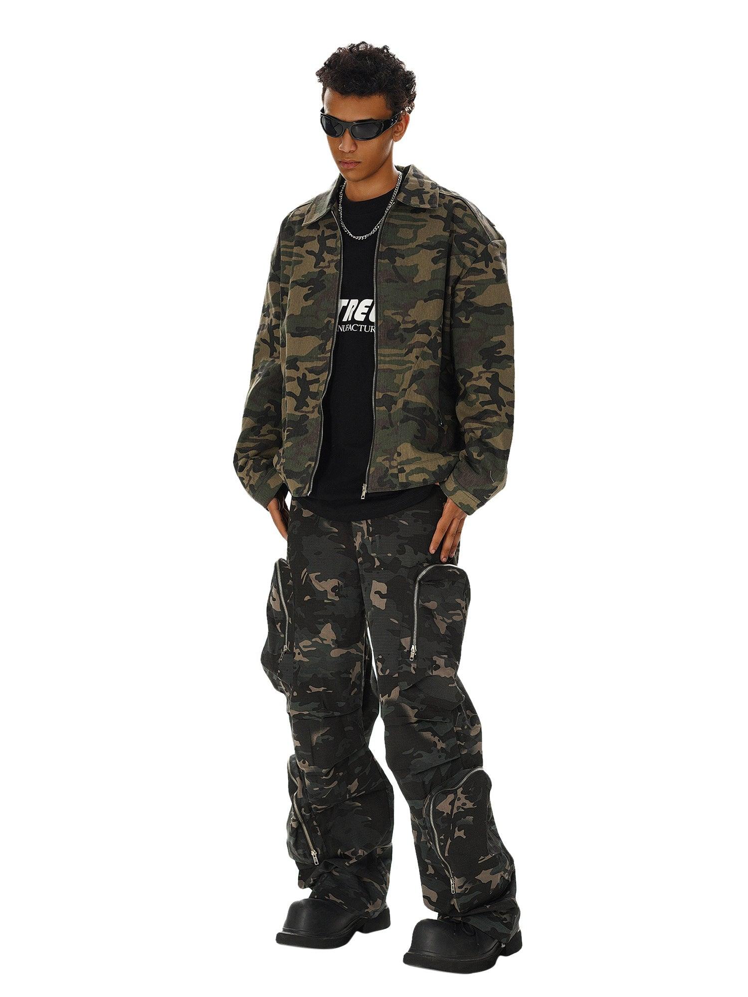 Sneakerhub Hip-hop Shoulder Pad Camouflage Washed Jacket - sneakershuborg