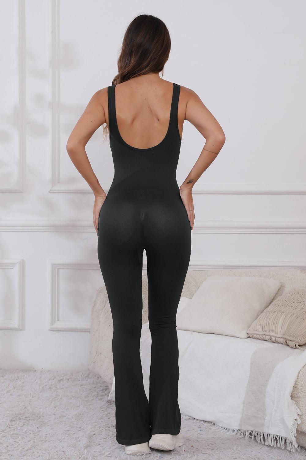 Scoop Neck Wide Strap Active Jumpsuit Trendsi