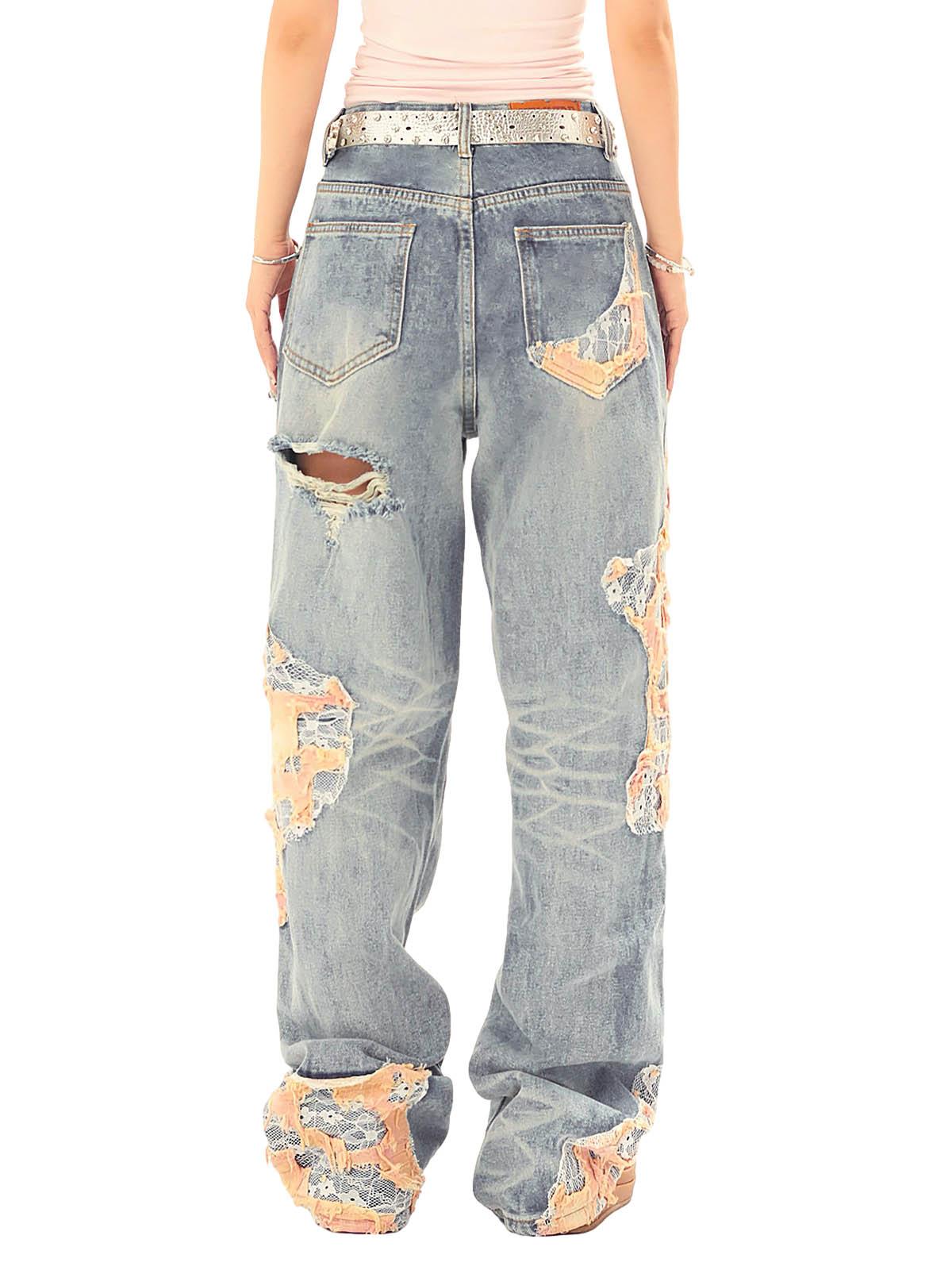 Sneakerhub Vintage Lace Patchwork Baggy Jeans - sneakershuborg