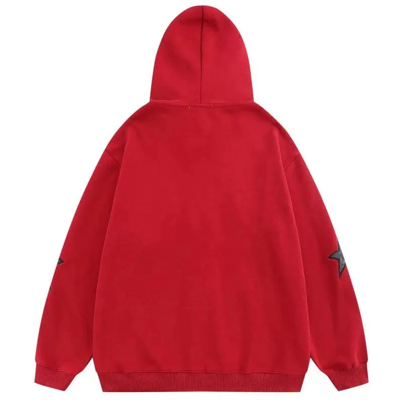 Embroidery Red Zip Hoodie Y2K Stars - sneakershuborg