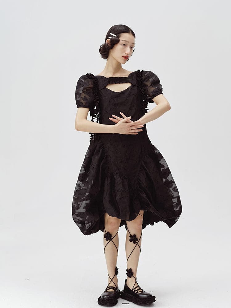 Black Irregular Flower Bud Dress - sneakershuborg