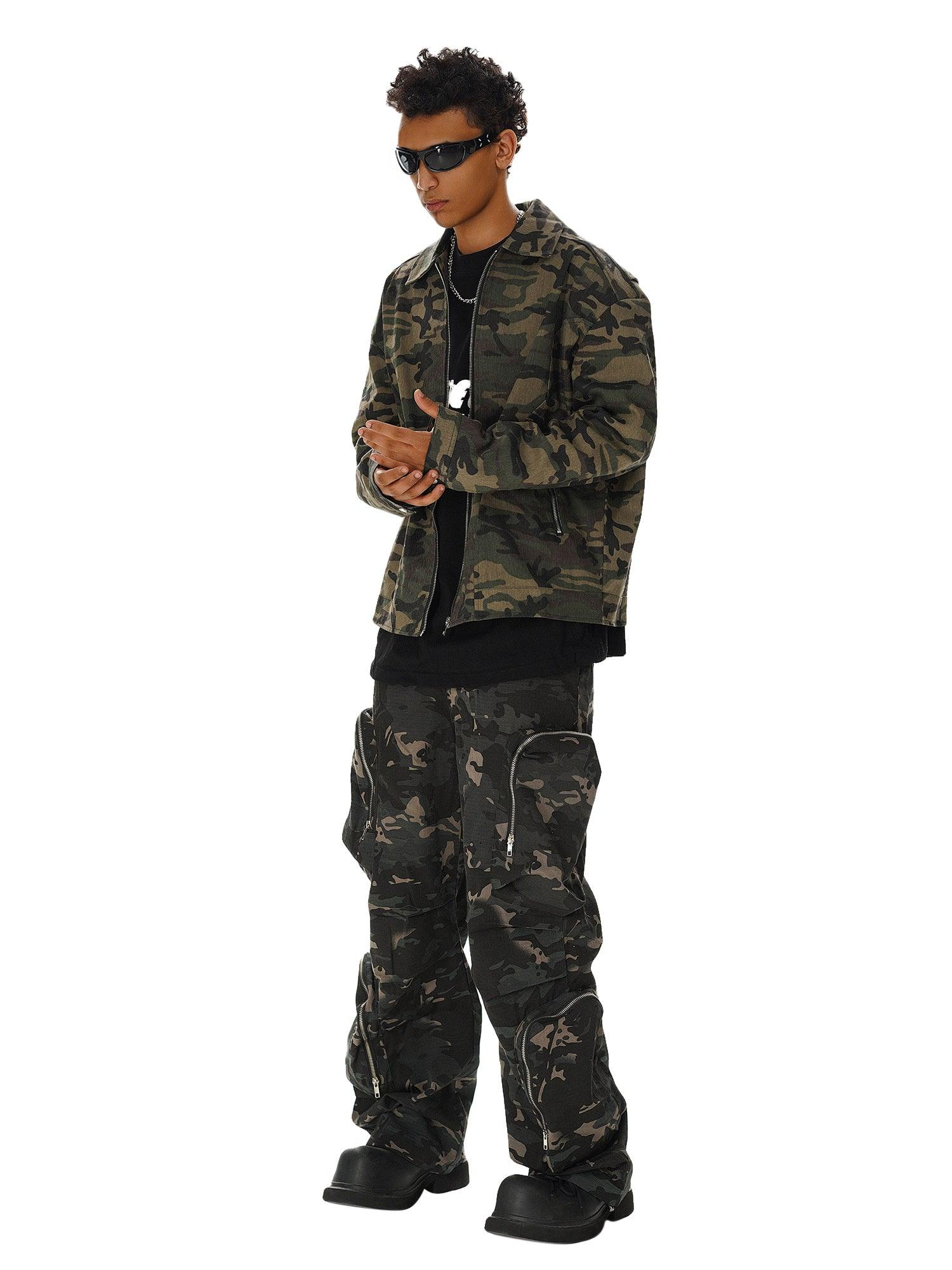 Sneakerhub Hip-hop Shoulder Pad Camouflage Washed Jacket - sneakershuborg